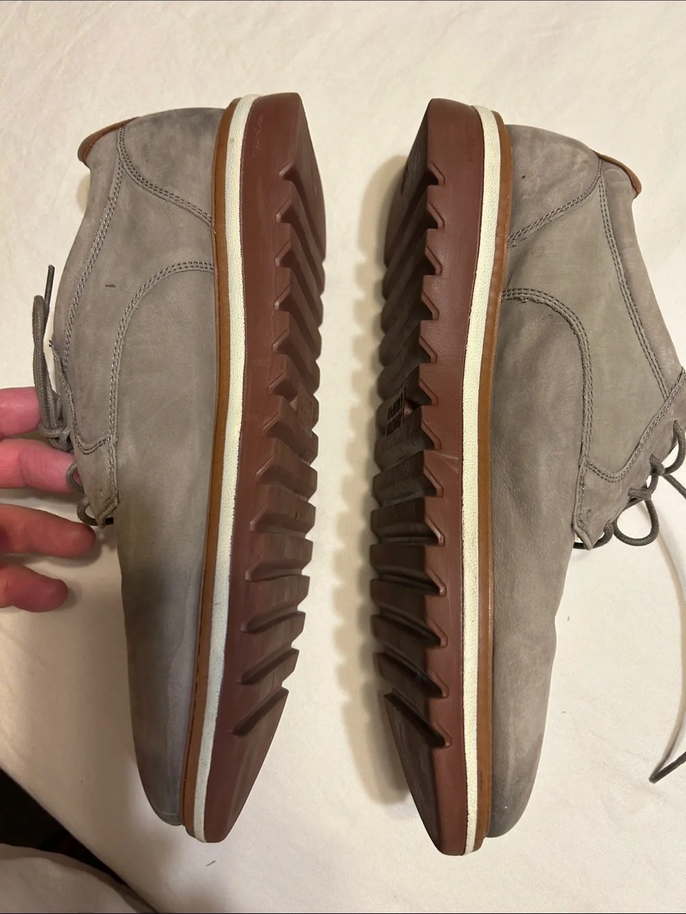 Johnston & Murphy Gray Suede Derby with Brown Leather Trim